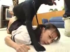 Frail Asian 18 year old planted face down as she's mounted and screwed by big dog 